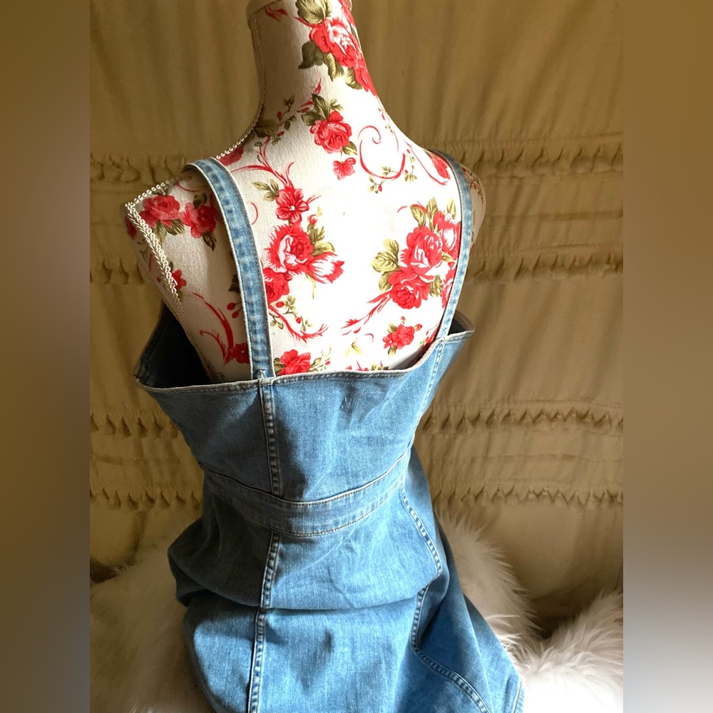 7 For All Mankind Blue Mini Denim Dress with Bow Detail - Picture 2 of 13